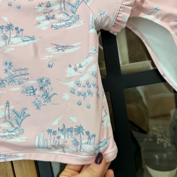 Janie & Jack x Gray Malin toile print rashguard swimsuit set toddler girl ruffle - Picture 9 of 14